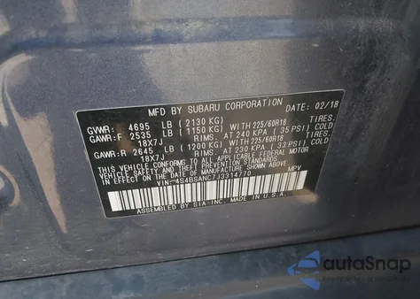 2018 Subaru Outback 2.5I Limited из США, поврежденный, VIN 4S4BSANC7J3314770